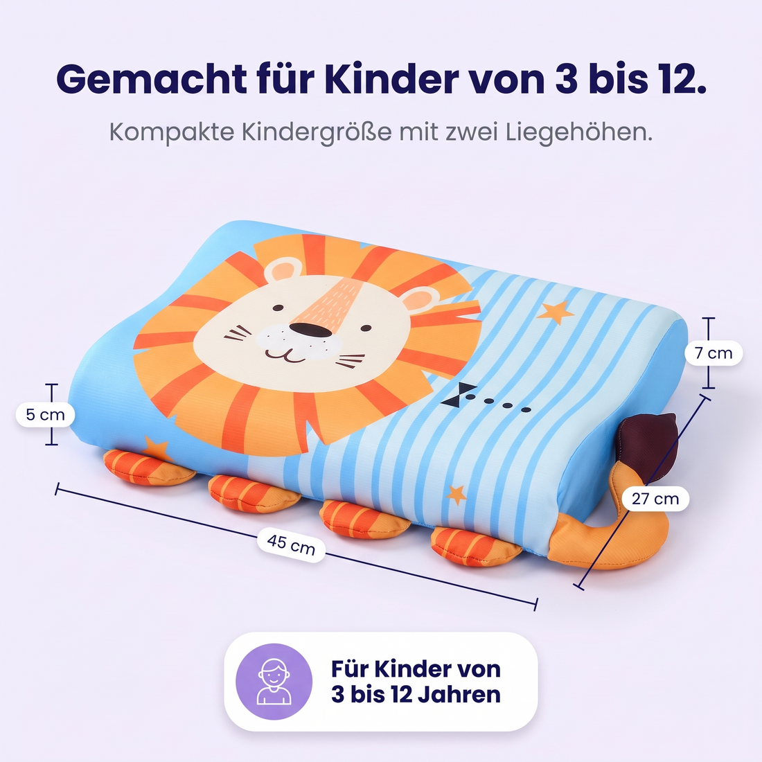 Kinderkissen mit Maßangaben 45 × 27 cm