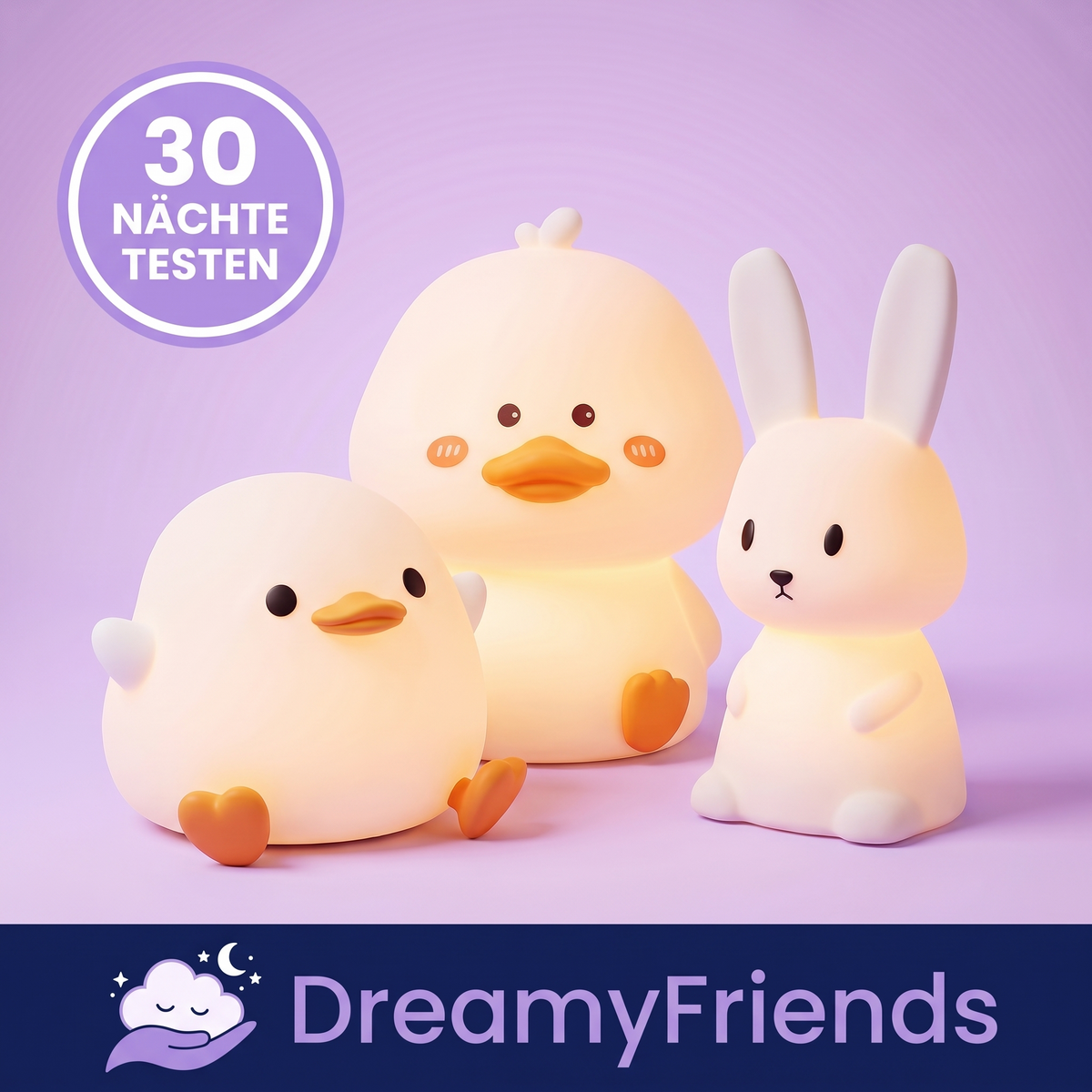 DreamyFriends Nachtlichter Mochi, Sunny und Moony, 30 Nächte testen