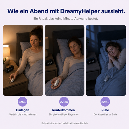 Abendritual mit DreamyHelper in drei Schritten von 22:30 bis 22:50 Uhr