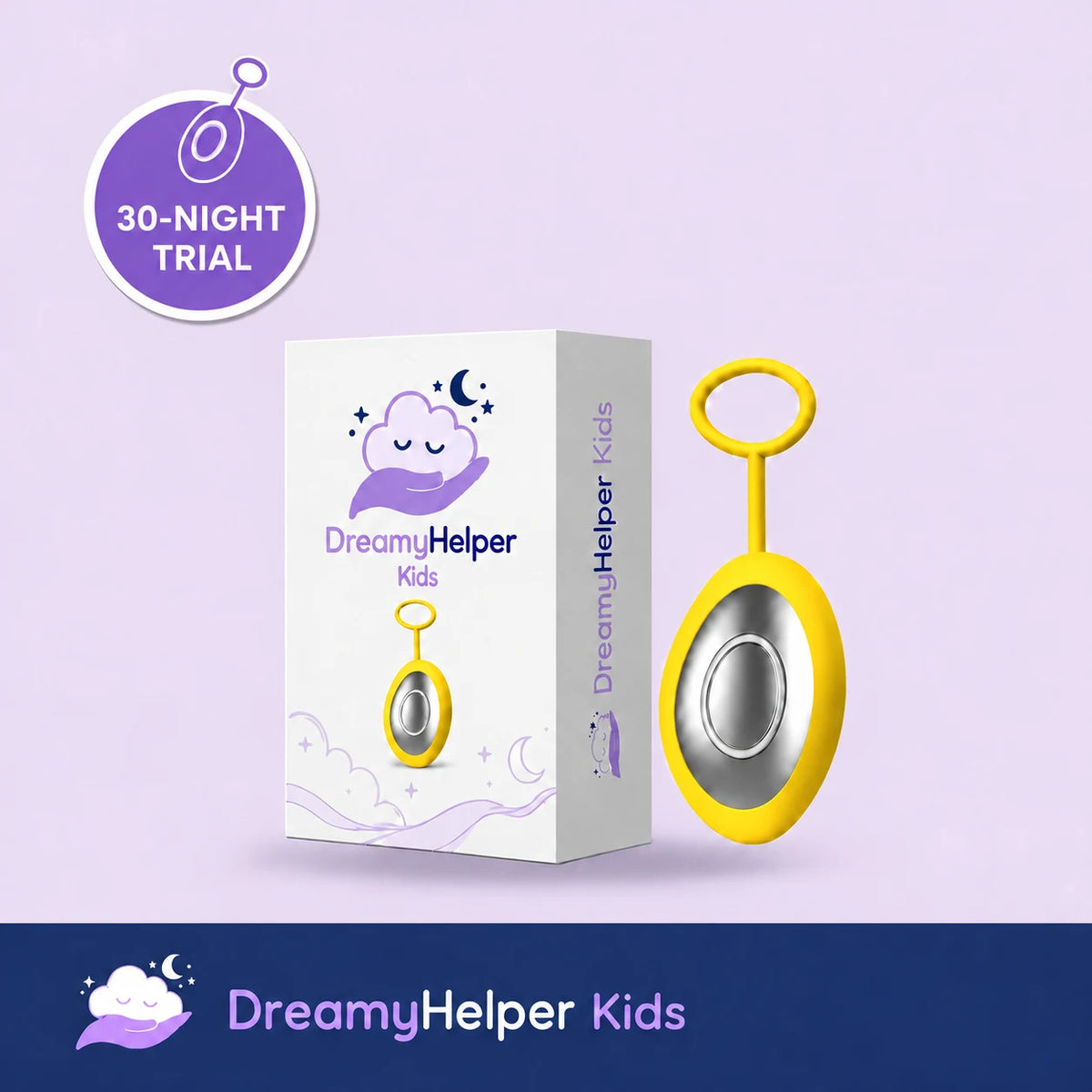 DreamyHelper Kids in yellow with packaging and 30-night trial