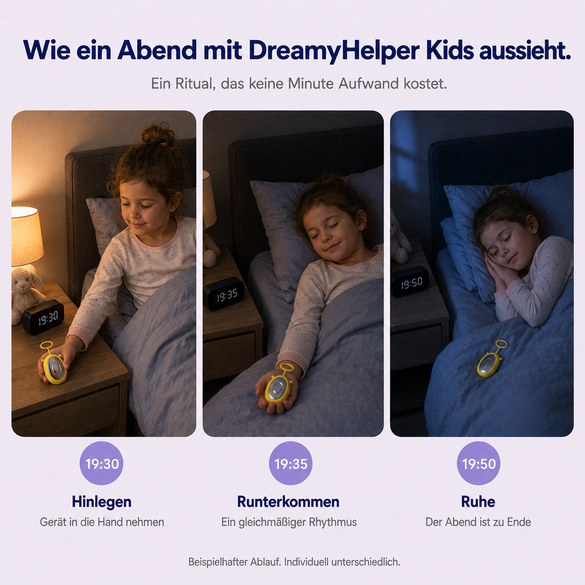 Wie ein Abend mit DreamyHelper Kids aussieht – drei Schritte